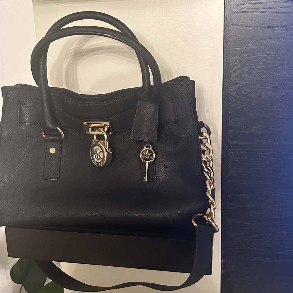 Michael Kors Black and Gold Satchel with Structured Design - Picture 6 of 8